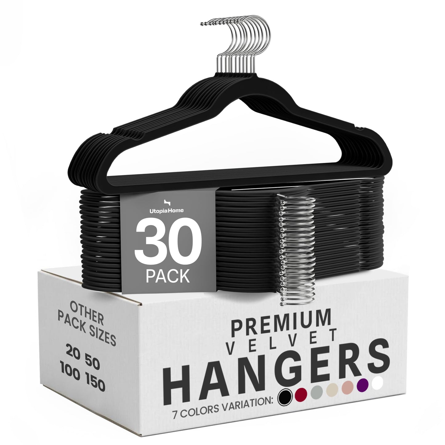 Utopia Home Velvet Hangers 30 Pack, Heavy Duty, Non-Slip, Space Saving Felt Clothes Hangers with 360° Hook & Notches (Black) 🍁 All In One Marketplace Canada