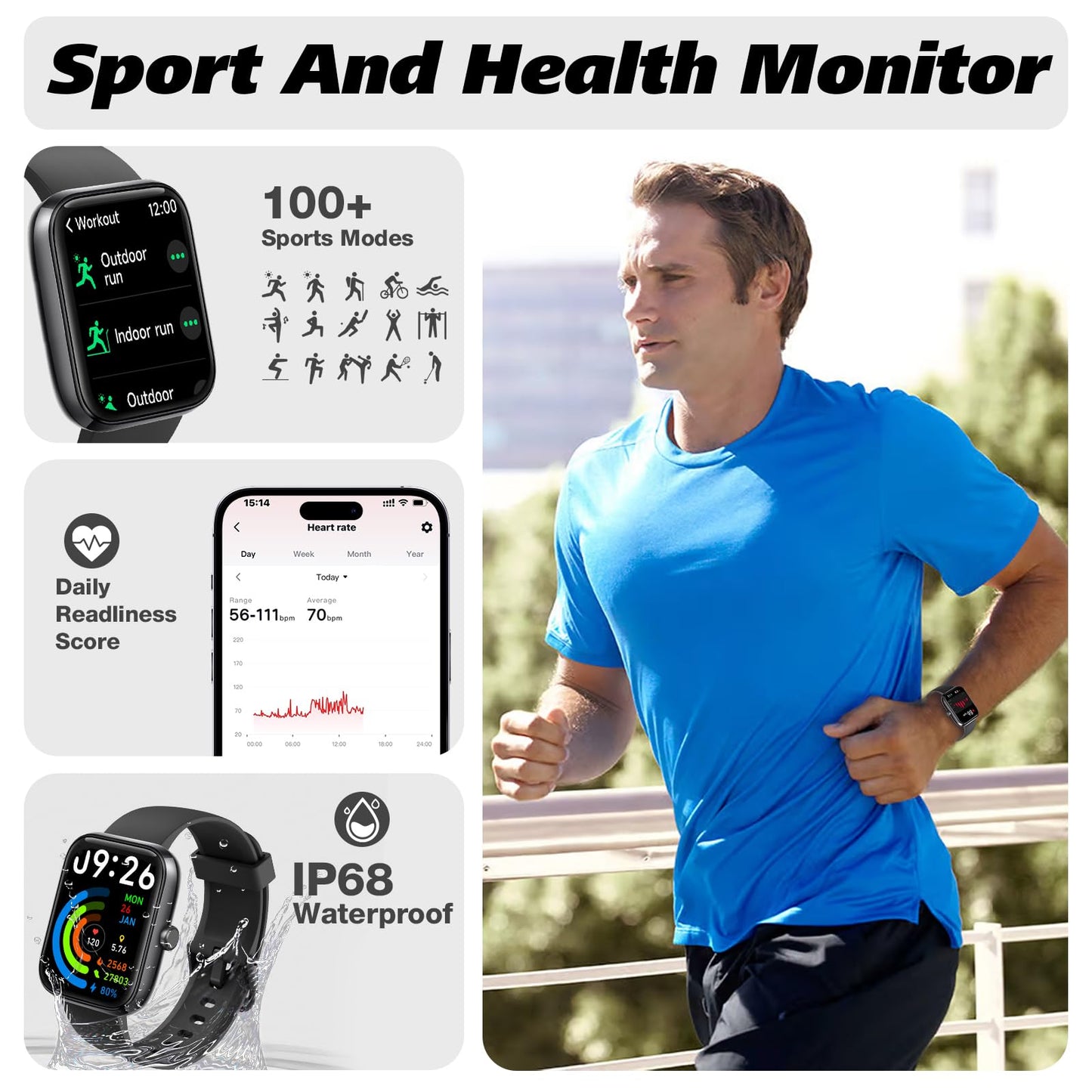 Smart Watch for Men Women with Bluetooth Call, Alexa Built-in, Heart Rate & Sleep Monitor, 1.83" DIY Dial Fitness Watch with 100+ Sport Modes, IP68 Waterproof, Compatible with Android iOS 🍁 All In One Marketplace Canada