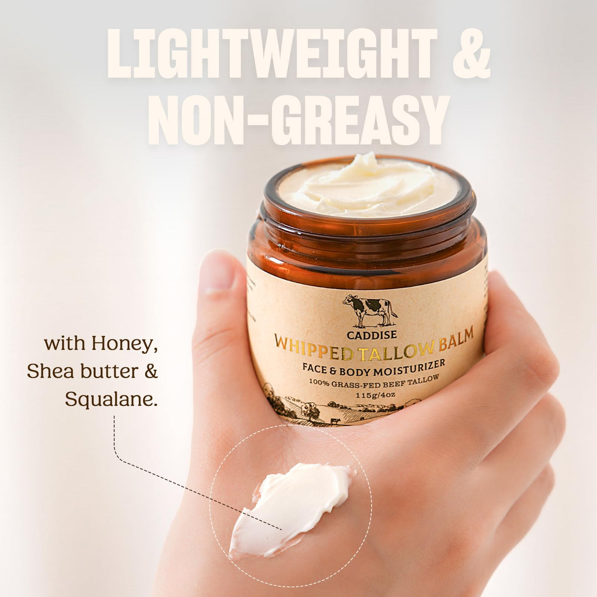 CADDISE Whipped Beef Tallow for Skin – 100% Grass-Fed Handmade Cream Moisturizer for Face & Body, Natural with Honey, Shea Butter, Jojoba Oil, Non-Greasy, Nourishing for Men, Women, Kids, 4 Oz 🍁 All In One Marketplace Canada