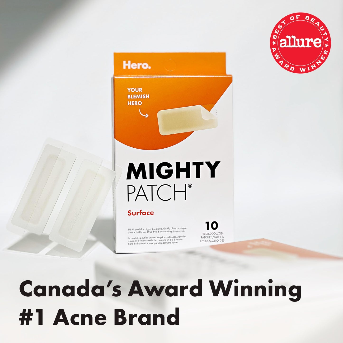 Hero Cosmetics Mighty Patch Surface – Large Hydrocolloid Patch for Pimples on the Body, Back and Face, Suitable for Sensitive Skin, 10 Count 🍁 All In One Marketplace Canada
