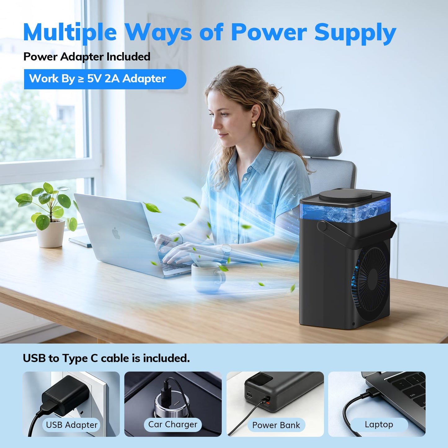 Portable Air Conditioner, Mini Air Conditioner Portable Cooling Fan with Remote Control, 3 Wind Speed & 3 Mist Level & 2-8H Timer Evaporative Air Cooler for Home Office Room, Black 🍁 All In One Marketplace Canada