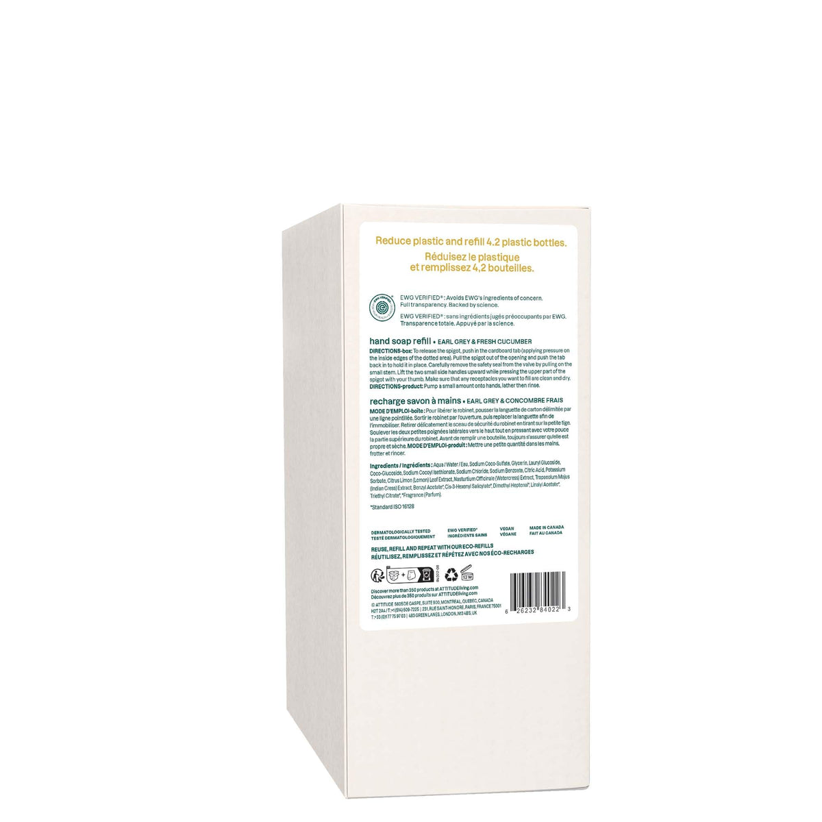 ATTITUDE Liquid Hand Soap, Made in Canada, EWG Verified, Plant and Mineral-Based, Vegan Personal Care Products, Earl Grey & Fresh Cucumber Scent, Bulk Refill Format, 2 Liters 🍁 All In One Marketplace Canada