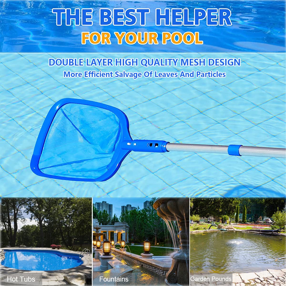 FBSPORT Pool Skimmer Net with Telescopic Pole, 59 inch Swimming Pool Leaf Net, Fine Mesh Pool Net, Pool Cleaner Maintenance Tool-Easy to Collecting Leaves for Swimming Pools, Hot Tubs, Ponds 🍁 All In One Marketplace Canada