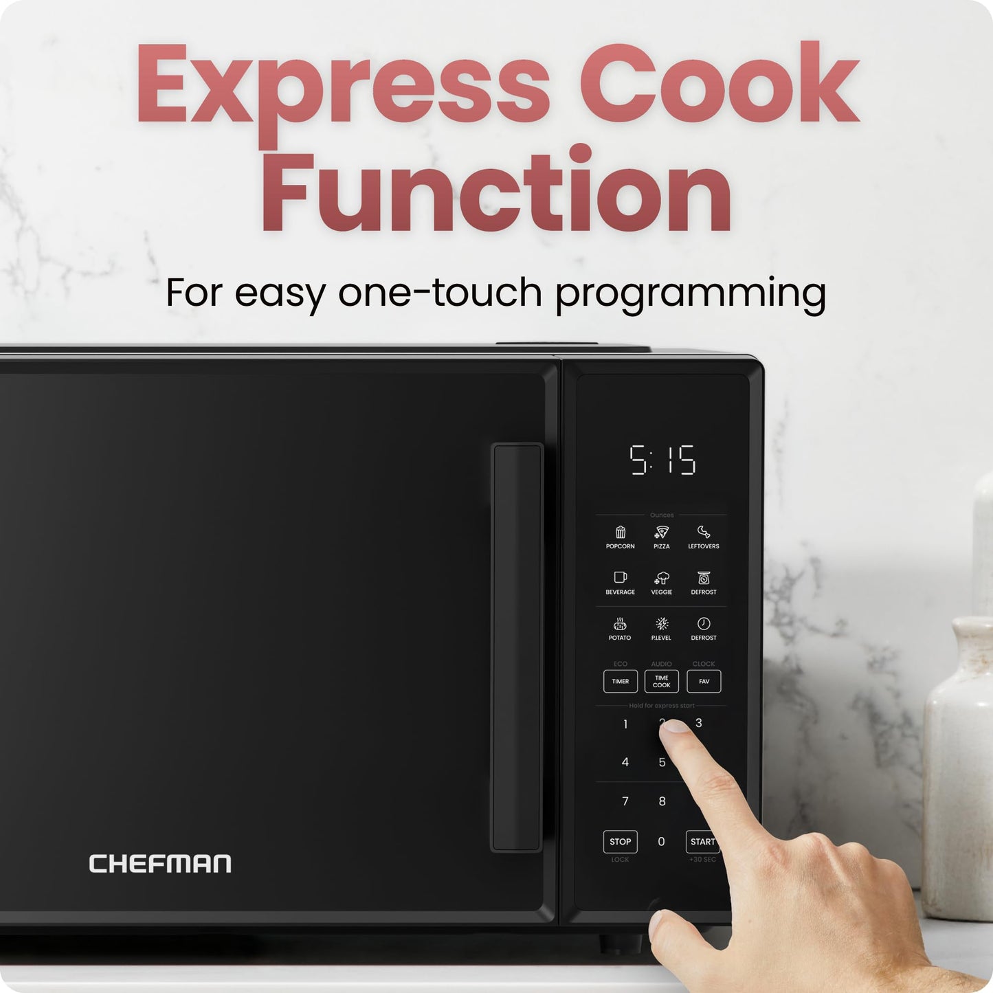 Chefman Countertop Microwave Oven 0.9 Cu. Ft., 900 Watts with 10 Power Levels, 6 Cooking Presets with One-Touch Express Cook, Eco Mode, Child Safety Lock, & Mute Button - Black 🍁 All In One Marketplace Canada