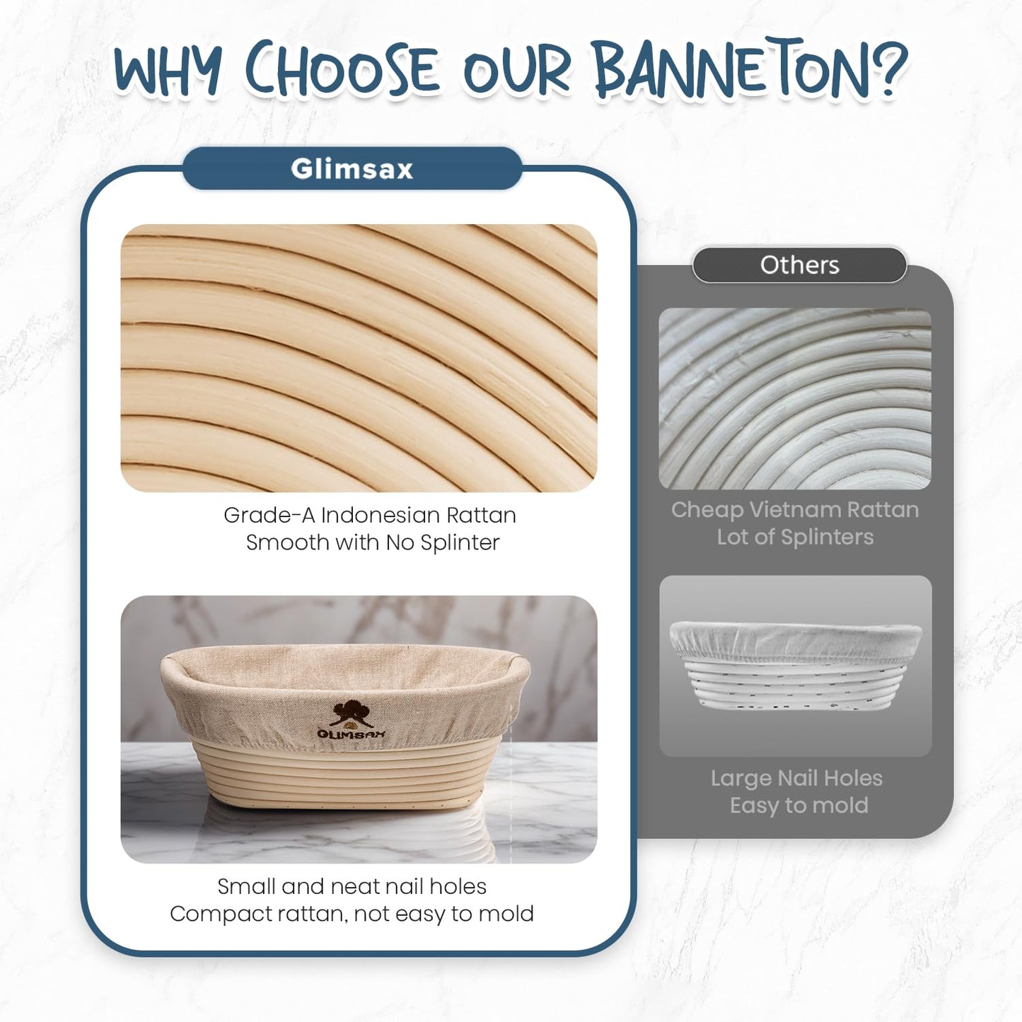 Glimsax Banneton Proofing Basket Set of 2, 9" Round & 10" Oval for Sourdough Baking, Bread Making Accessories and Tools Starter Kit, Gifts for Beginner and Professional Bakers 🍁 All In One Marketplace Canada