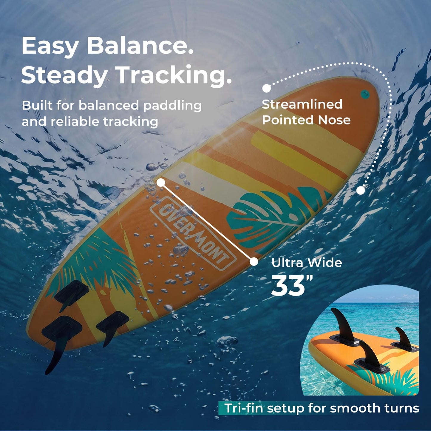 Overmont Inflatable Paddle Board 10'7" x 33" x 6", Extra Wide SUP for Adults & Beginners, 350 lb Stand Up Paddle Board with Adjustable Paddle, Pump, 3 Fins, Leash, Backpack & Repair Kit 🍁 All In One Marketplace Canada