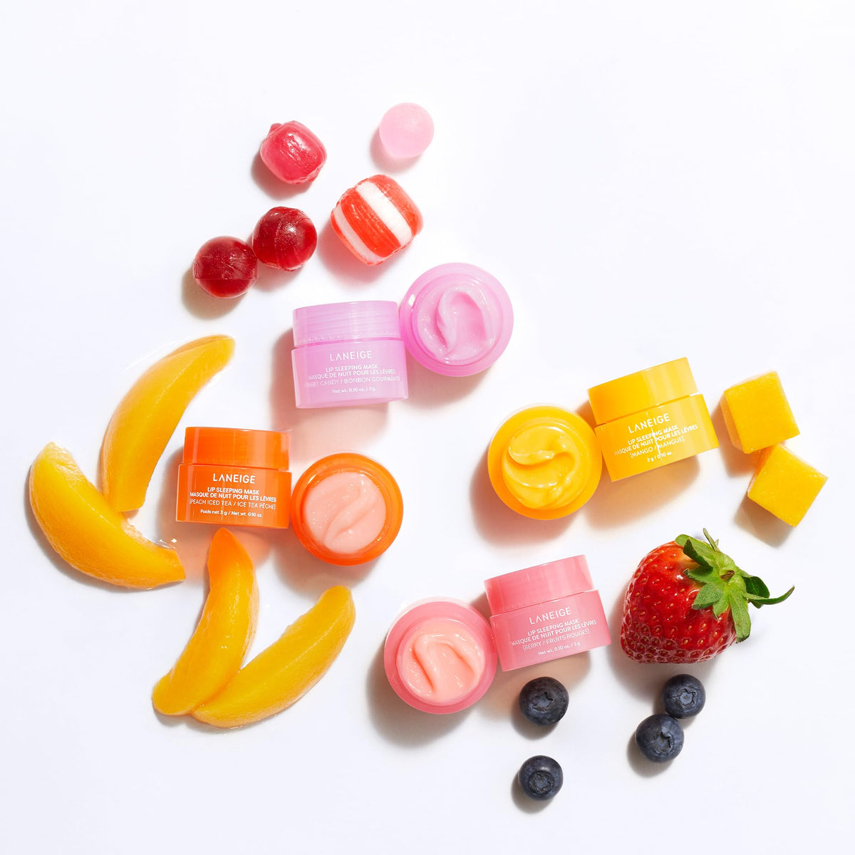 LANEIGE Dreamy Lip Kit: Lip Sleeping Mask Berry, Sweet Candy, Mango, and Peach Iced Tea, Nourish, Hydrate, Vitamin C, Shea Butter, Coconut Oil 🍁 All In One Marketplace Canada