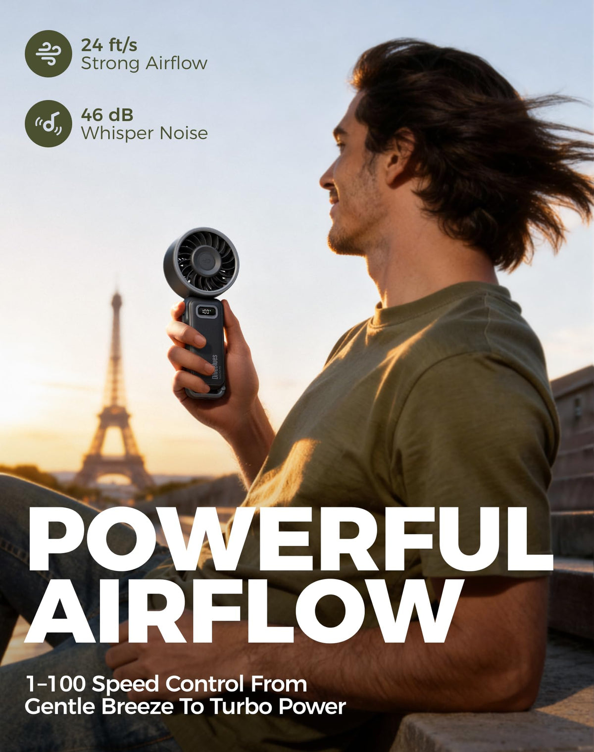 Diveblues Turbo Portable Fan, 3X Powerful Airflow, 1-100 Speed, 4-in-1 Handheld Fan Mini Fan with Carabiner Clip, Up to 12H Cooling for Travel, Gifts for Women, Travel Essentials, Airplane Gadgets 🍁 All In One Marketplace Canada