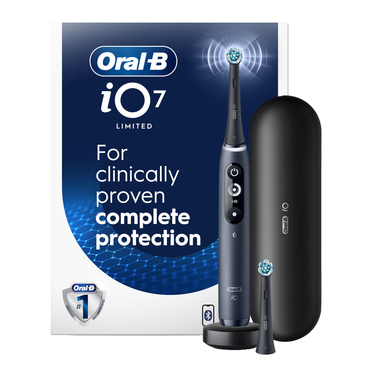 Oral-B iO Deep Clean + Protect Rechargeable Electric Toothbrush, Black with Visible Pressure Sensor, 5 Cleaning Settings, 2 Min Timer, a iO Series 7 Toothbrush, 2 Replacement Brush Heads, and Charging Travel Case 🍁 All In One Marketplace Canada
