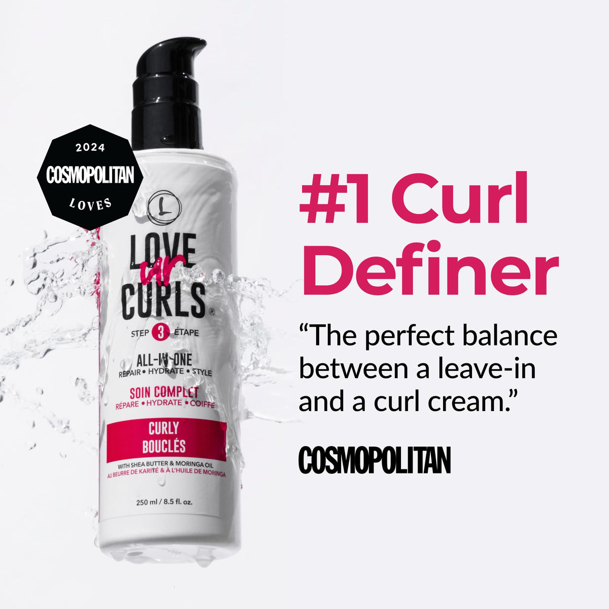Love Ur Curls - All in One Curl Cream Styler, Curling Cream for Curly Hair, Repair, Define, Hydrate & Style, Anti Frizz with Shea Butter, 250mL 🍁 All In One Marketplace Canada