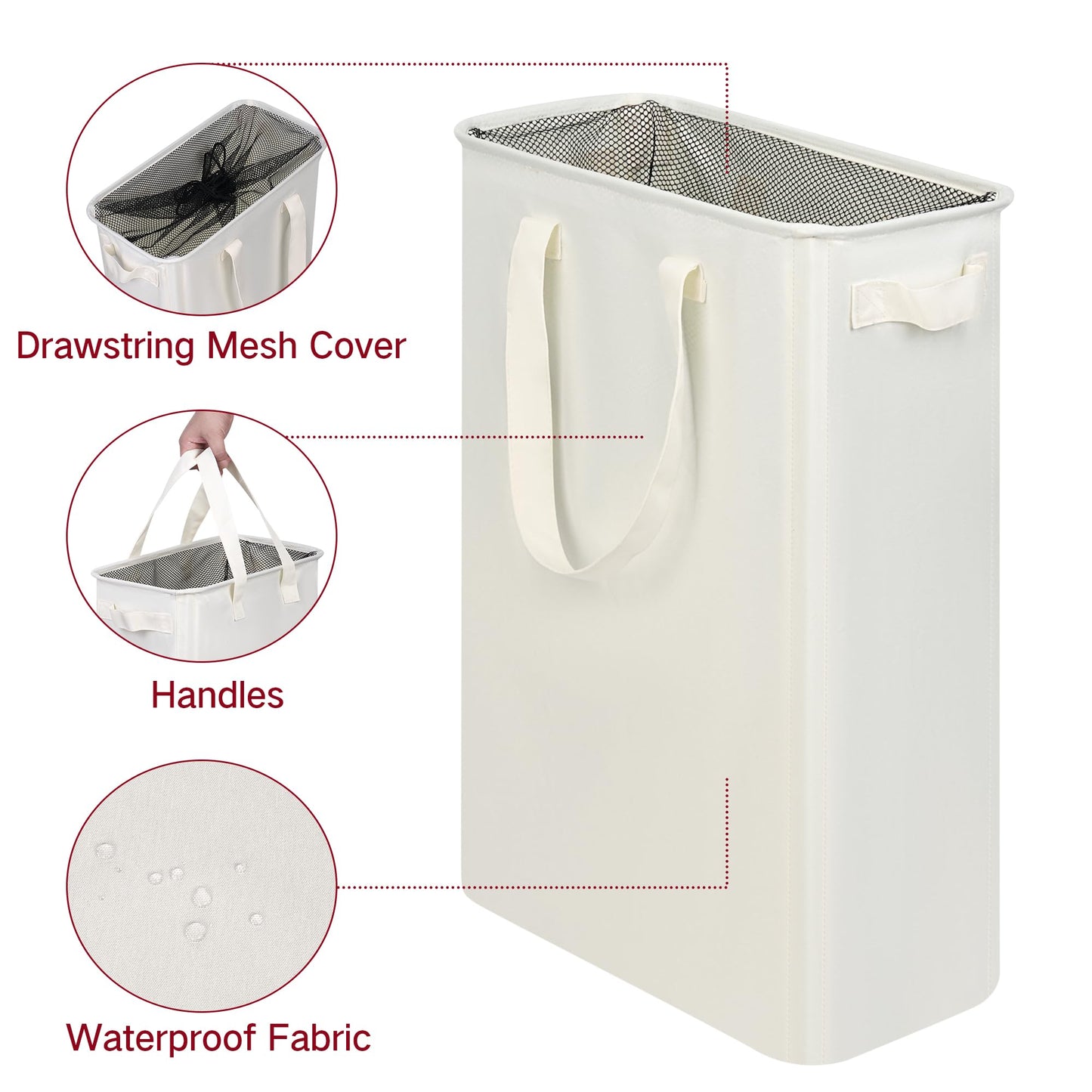 efluky Slim Laundry Hamper with Handles, Collapsible Small Hamper for Laundry, Dirty Clothes Basket for Bedroom, Dorm and Laundry Room, 48L (12.7 Gallon) Beige 🍁 All In One Marketplace Canada
