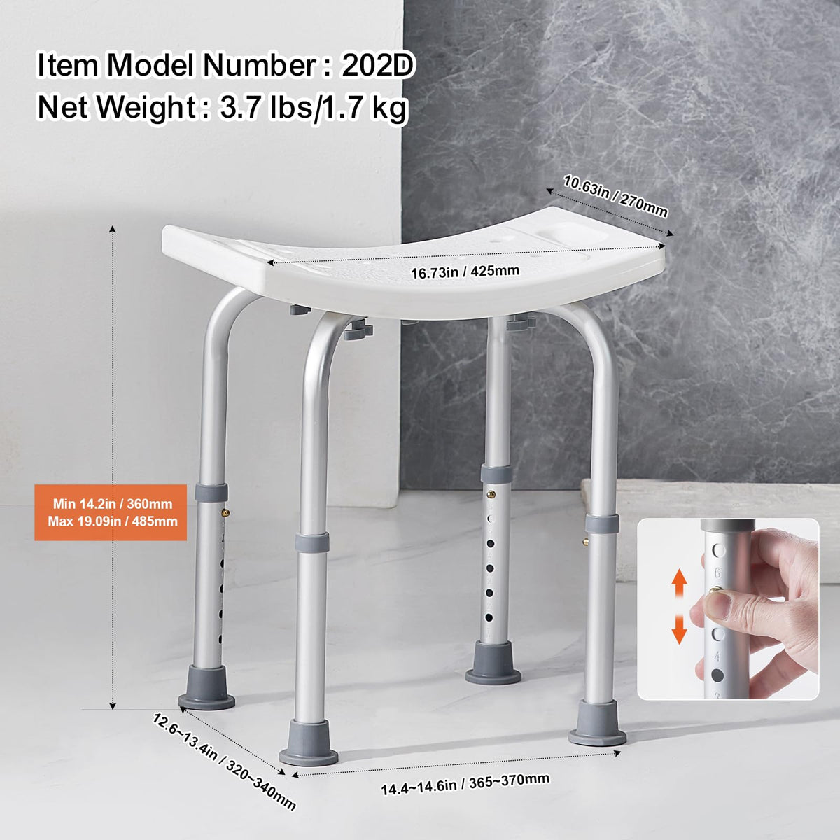 VEVOR Shower Chair, Adjustable Height Shower Stool with Built-in Handles, Shower Seat for Inside Shower or Tub, Non-Slip Bench Bathtub Stool Seat for Elderly Disabled Handicap, 158.8 kg Capacity 🍁 All In One Marketplace Canada