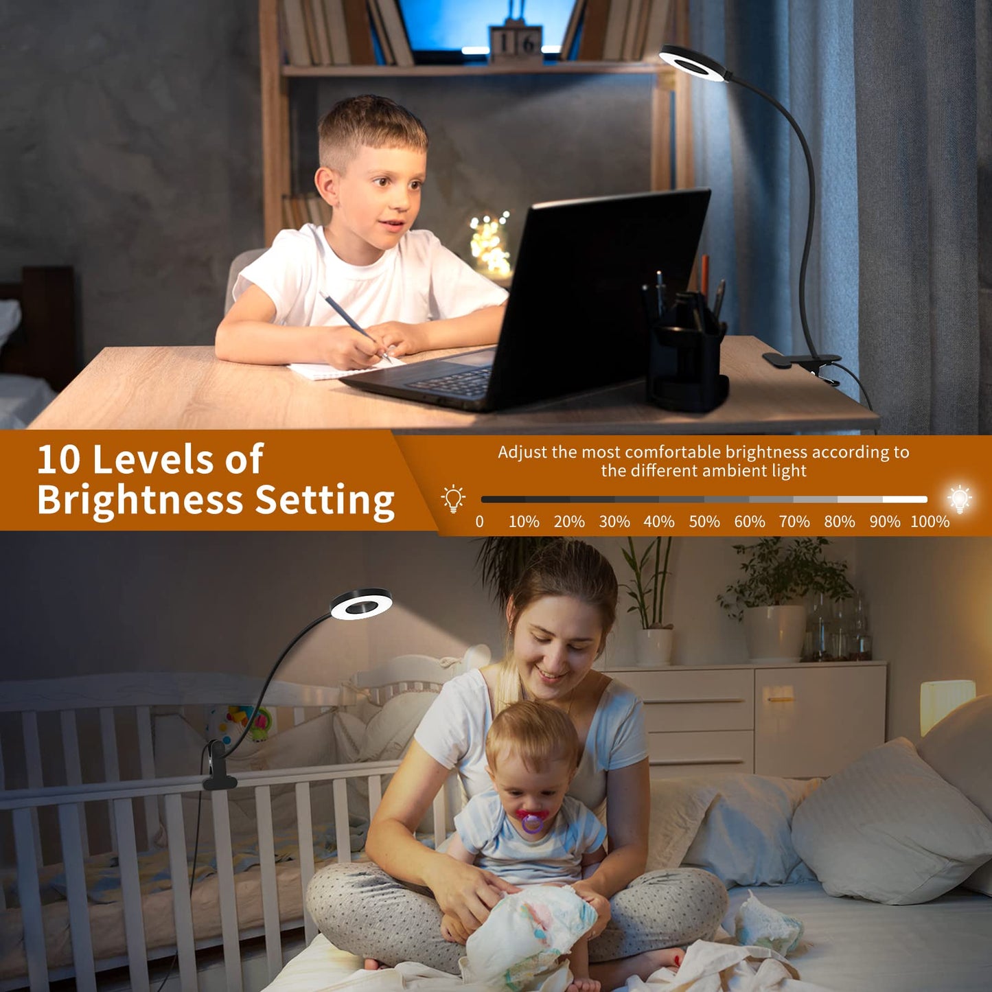 iZELL Desk Lamp, LED Reading Light with Clamp, 3 Color Modes & 10 Brightness Silicone Flexible Arm Book Light for Kids Reading Book in Bed at Night Clip on Table, Zoom Meetings - 15.8'' Black 🍁 All In One Marketplace Canada