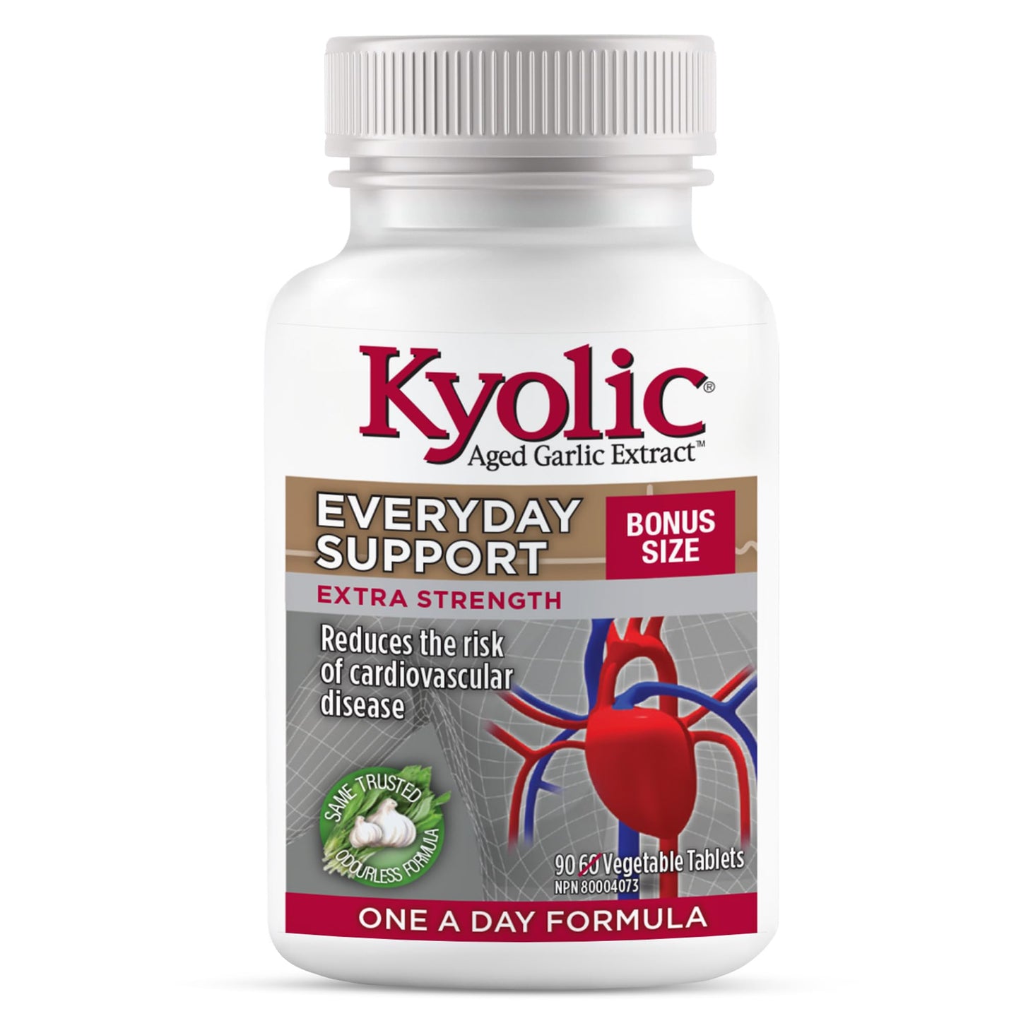 Kyolic Odourless Aged Garlic Extract - 90 Tablets Extra Strength 1000mg - Cardiovascular Supplement - Kyolic Cardiovascular Health -Garlic Extract Supplement - 90 Day-Supply 🍁 All In One Marketplace Canada