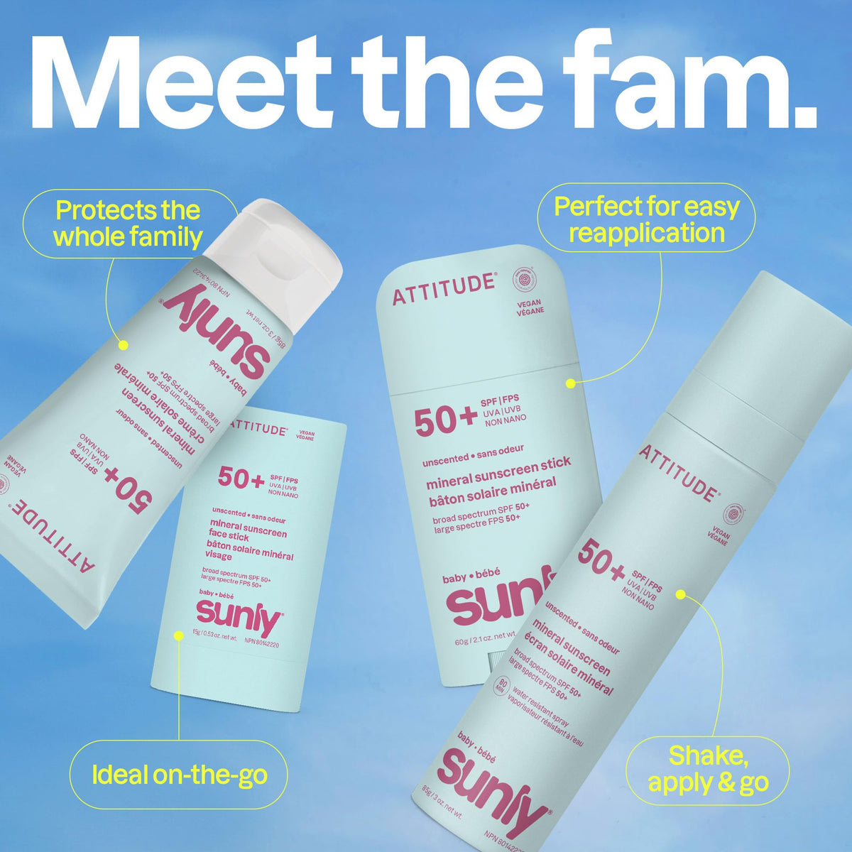 ATTITUDE Baby Mineral Sunscreen Stick SPF 50, Broad Spectrum Zinc Oxide, EWG Verified, Non-Nano, Mess-Free Stick for Face & Body, Lightweight Non-Greasy, Vegan, Unscented, 60 grams 🍁 All In One Marketplace Canada