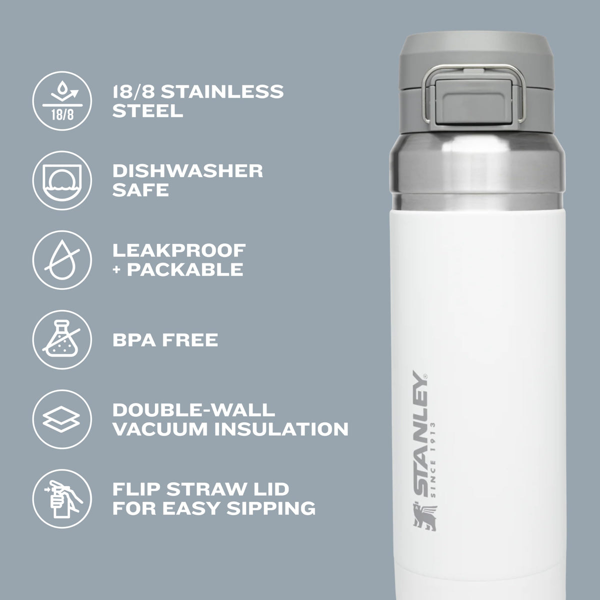 Stanley Quick Flip GO Water Bottle 24 oz | Push Button Lid | Leakproof and Packable for Travel and Sports | Insulated Stainless Steel | BPA-Free | Azure 🍁 All In One Marketplace Canada