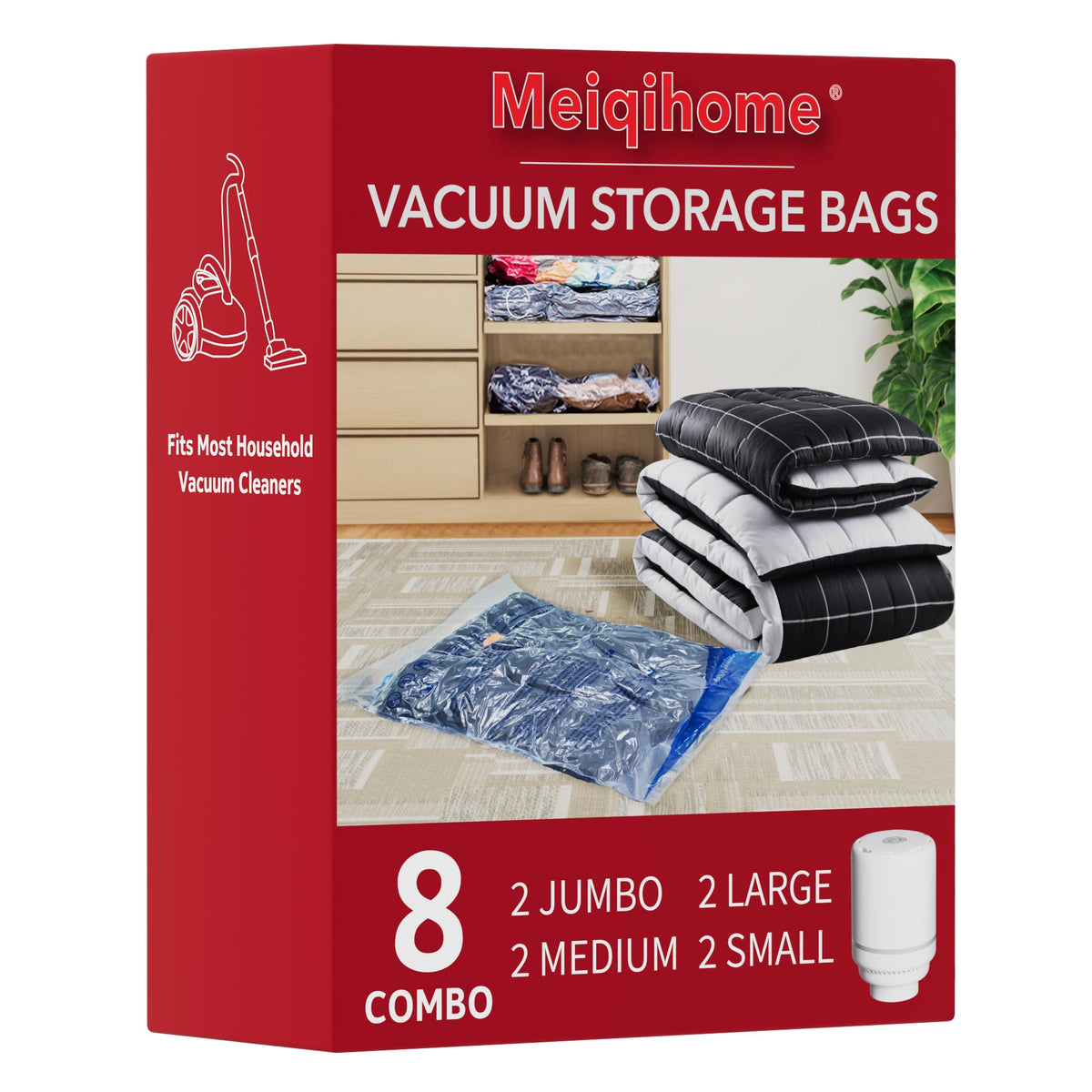 8 Pack Vacuum Storage Bags with Electric Air Pump，2 jumbo,2 large,2 midium,2 small bags,travel vacuum bags for luggage,vacuum seal bags for clothing travel 🍁 All In One Marketplace Canada