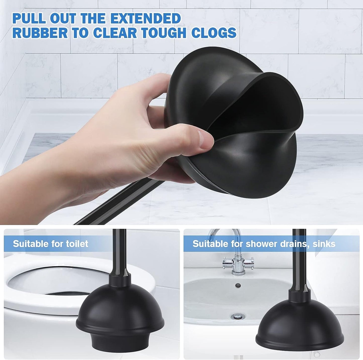 Toilet Plunger and Brush with Holder, Bowl Brush and Heavy Duty Toilet Plunger Set for 5.7-inch Toilet Drain, 2-in-1 Bathroom Cleaning Combo with Modern Caddy Stand (Black) 🍁 All In One Marketplace Canada