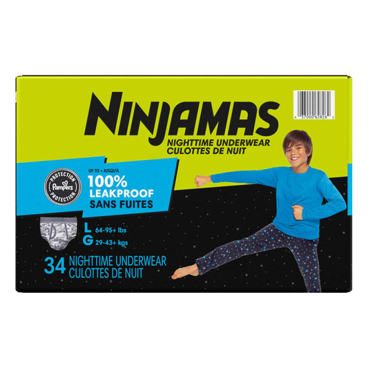 Ninjamas Pampers Nighttime Bedwetting Underwear Boys Size L (29-43+ kg) 34 Count (Packaging & Prints May Vary) 🍁 All In One Marketplace Canada