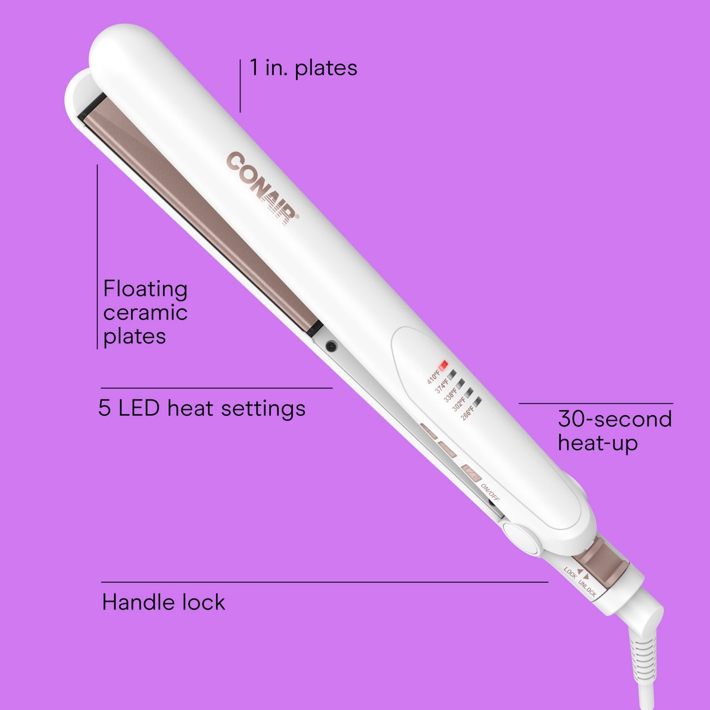 Conair Double Ceramic Hair Straightener Flat Iron with 1 Inch Floating Plates 5 Heat Settings up to 410°F Professional Styling Tool for Frizz-Free Straight Hair 🍁 All In One Marketplace Canada