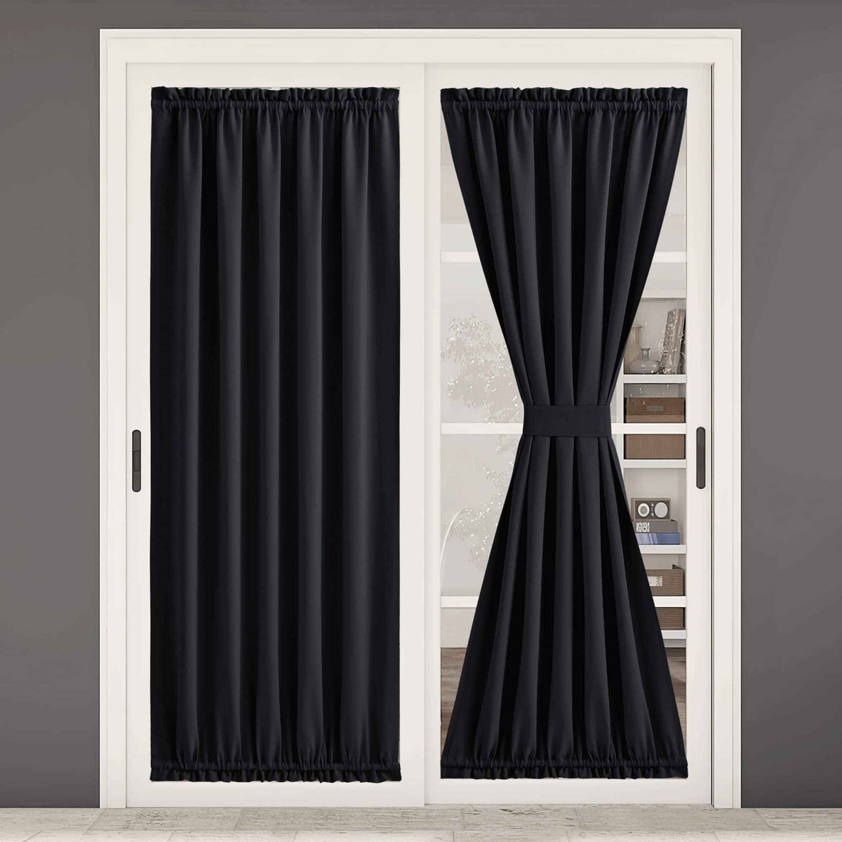 NICETOWN Blackout Window Door Curtains, Room Darkening Halloween Curtains for French Door/Glass Door, Rod Pocket Functional Thermal Insulated Doorway Curtains, 54 x 80 Inches, Black, 1 PC
