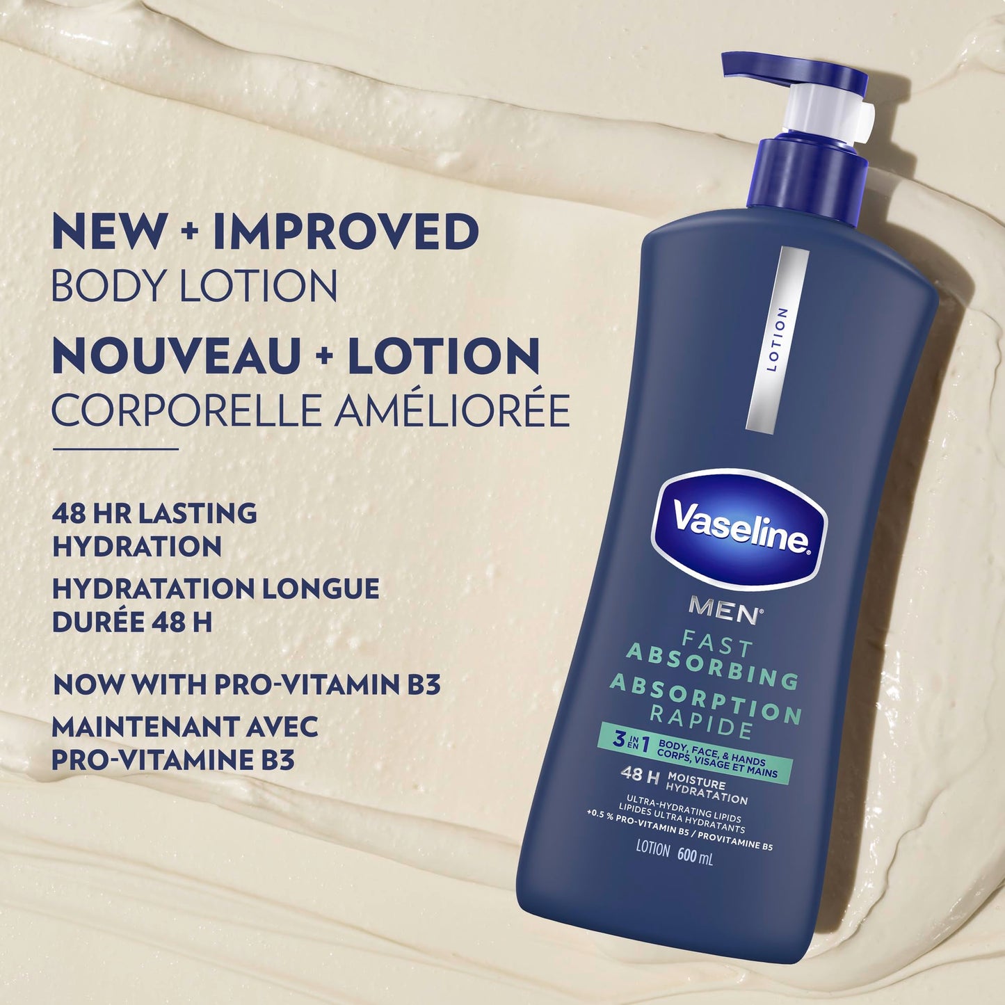 Vaseline Men 3 in 1 Body, Face & Hands Lotion 48 H Dry skin moisturizer, Fast Absorbing with Ultra hydrating lipids, 600 ml (3-pack) 🍁 All In One Marketplace Canada