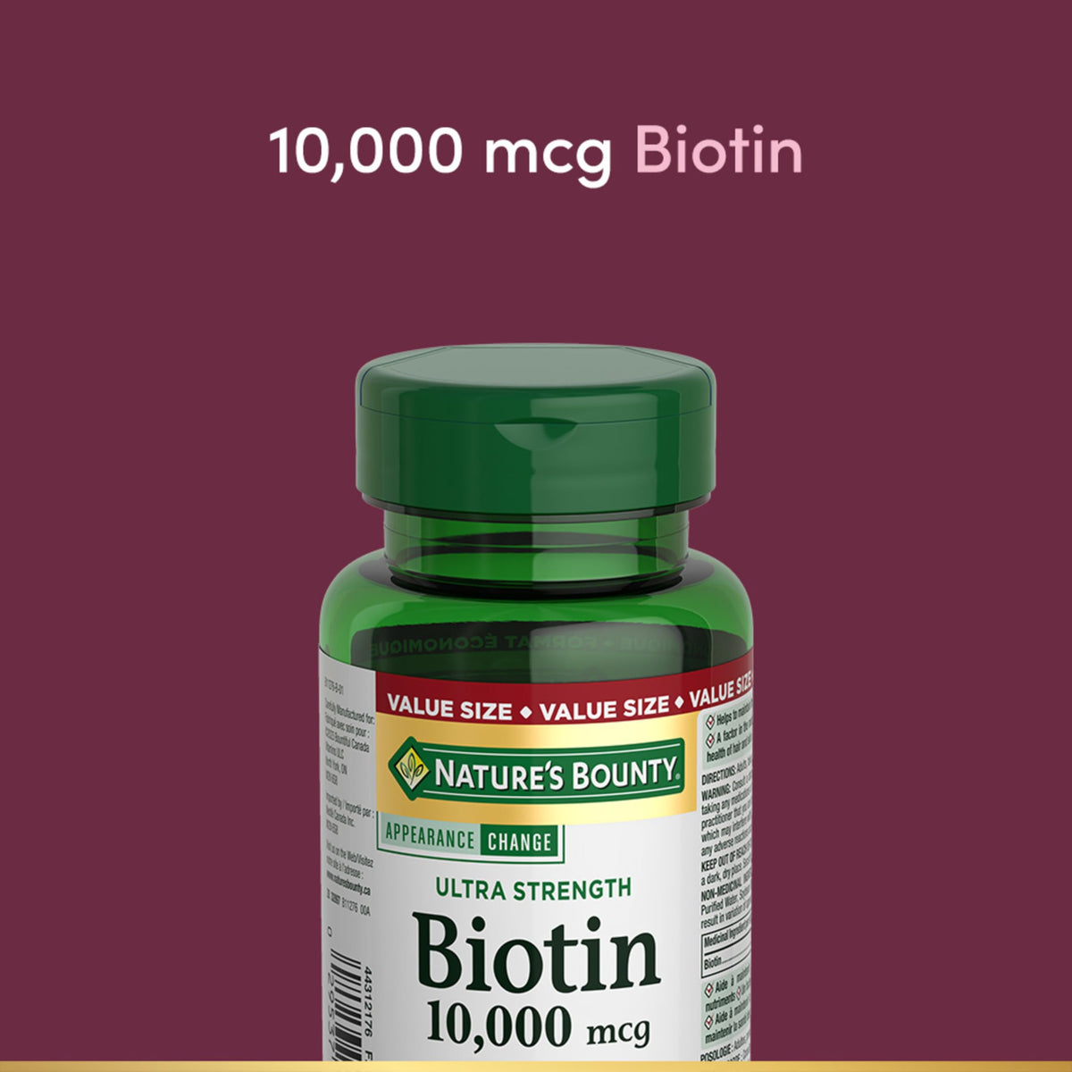 NATURE'S BOUNTY Biotin, Ultra Strength, 10,000 mcg, Promotes Hair Growth, Thicker Healthier Nails, Stronger Thicker Hair & Healthier Skin, Helps Metabolize Nutrients, Softgels, 55.4 g 🍁 All In One Marketplace Canada