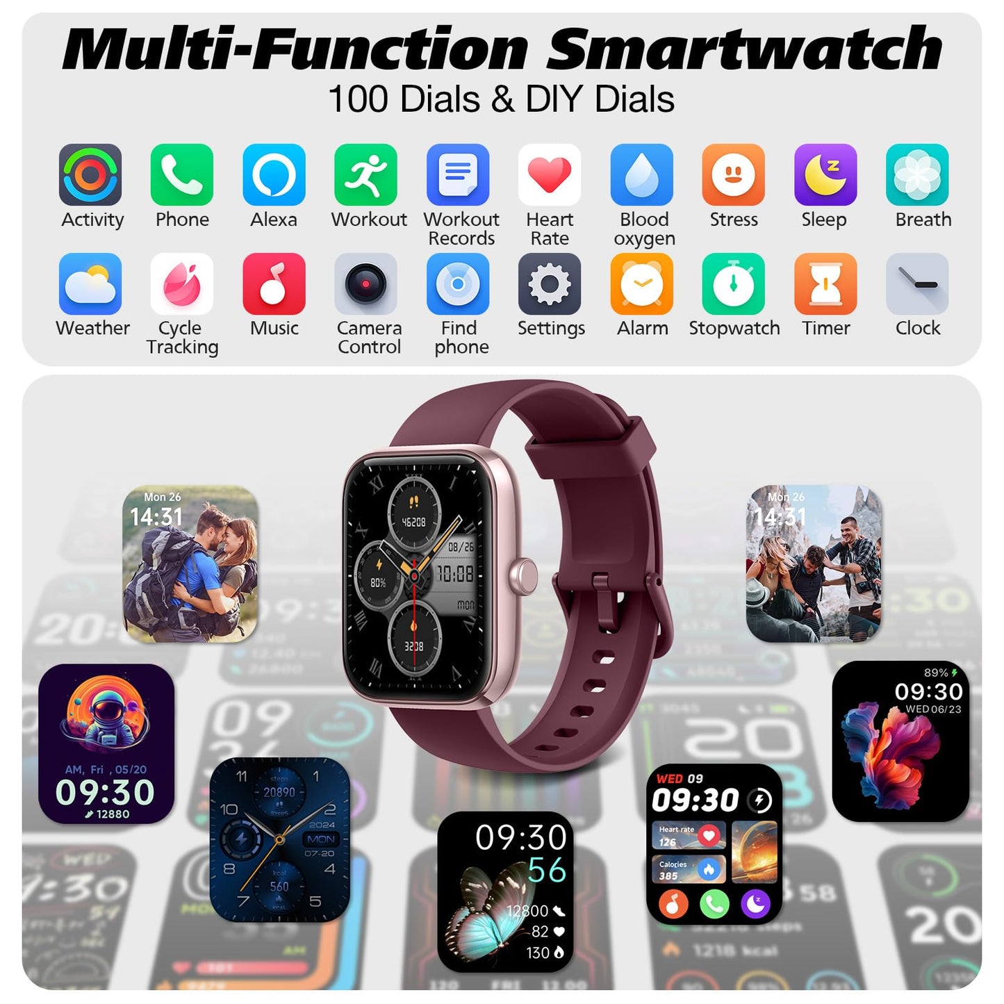Smart Watch for Men Women with Bluetooth Call, Alexa Built-in, Heart Rate & Sleep Monitor, 1.83" DIY Dial Fitness Watch with 100+ Sport Modes, IP68 Waterproof, Compatible with Android iOS 🍁 All In One Marketplace Canada