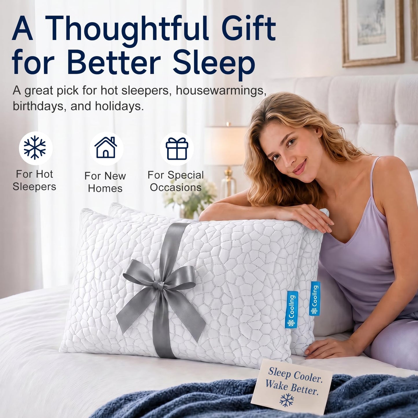 Cooling Memory Foam Pillows Queen Size Set of 2, Adjustable Shredded Foam Bed Pillows for Sleeping, Soft Support Pillows for Side & Back Sleepers with Breathable Dual-Sided Soft & Cooling Fabric 🍁 All In One Marketplace Canada