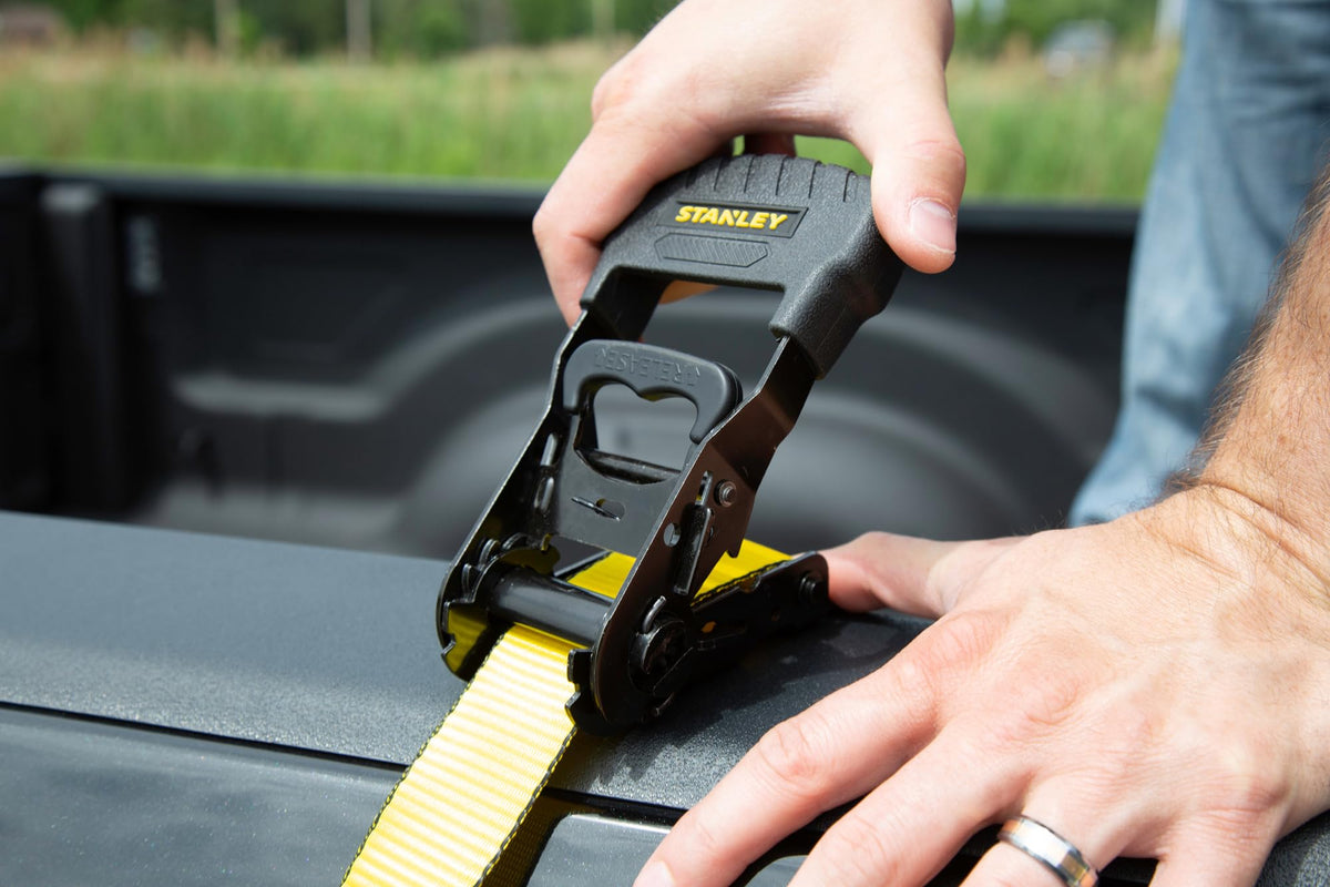 Stanley S1007 Black/Yellow 1.5" x 16' Ratchet Tie Down Straps - Heavy Cargo Securing (3,300 lbs Break Strength), 2 Pack 🍁 All In One Marketplace Canada