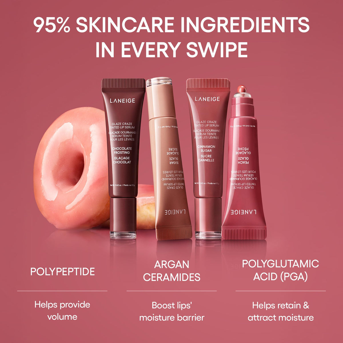 LANEIGE Glaze Craze Tinted Hydrating Lip Serum, for Glossy, Nourished Lips with Plumping Polypeptides, Chocolate Frosting 🍁 All In One Marketplace Canada