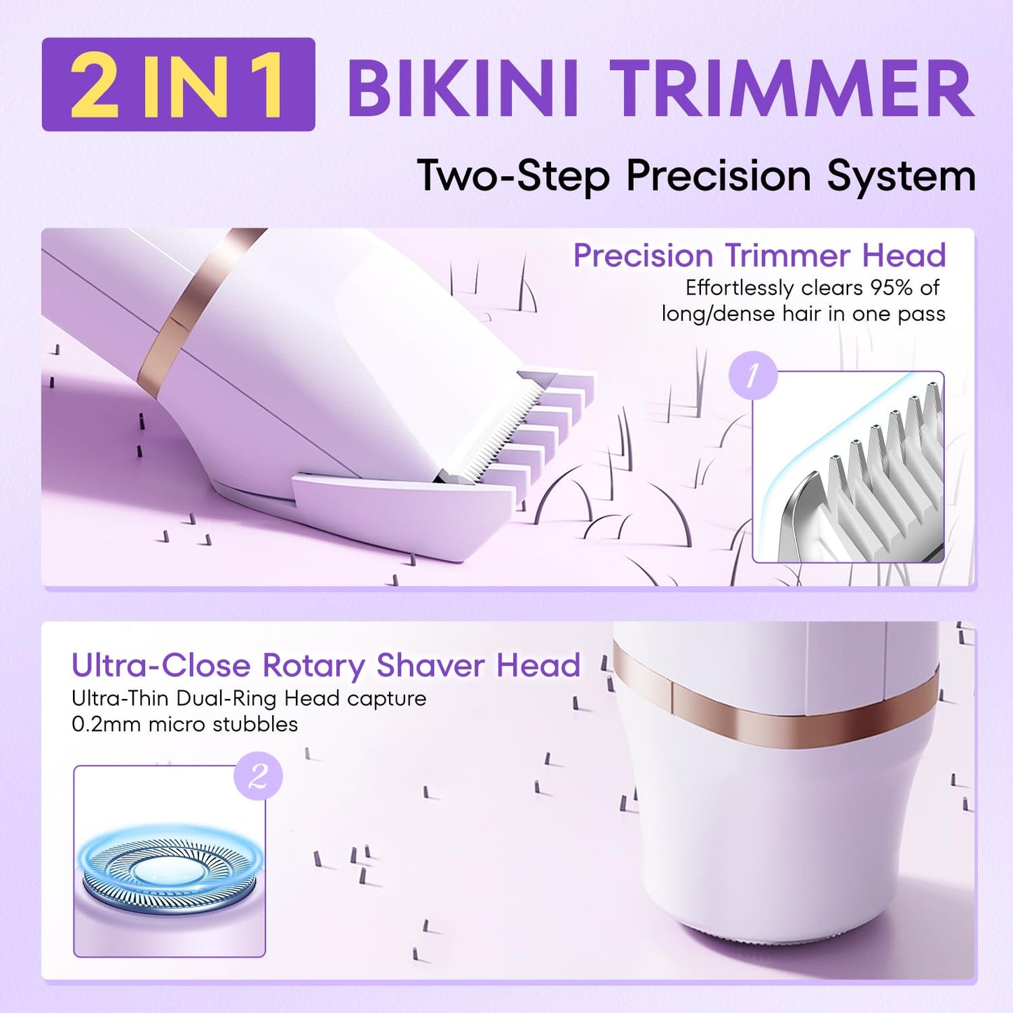 VG VOGCREST Bikini Trimmer for Women: 2-in-1 Painless Body Shaver for Underarm Leg Arm - Portable Travel Friendly Pubic Grooming Kit - Rechargeable Electric Razor with Charging Dock 🍁 All In One Marketplace Canada