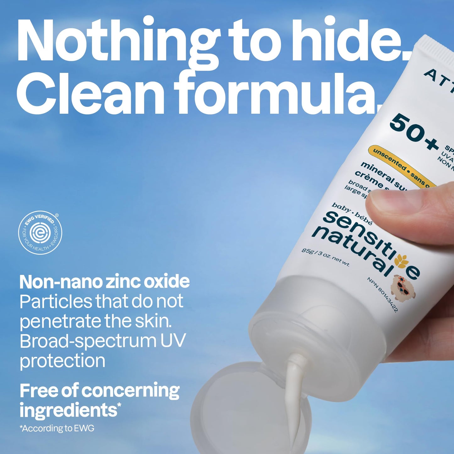 ATTITUDE Sensitive Skin Baby Mineral Sunscreen SPF 50, Broad Spectrum Zinc Oxide, EWG Verified, Mineral-Based, Non-Nano, Lightweight Cream for Face & Body, Unscented, 80 grams 🍁 All In One Marketplace Canada