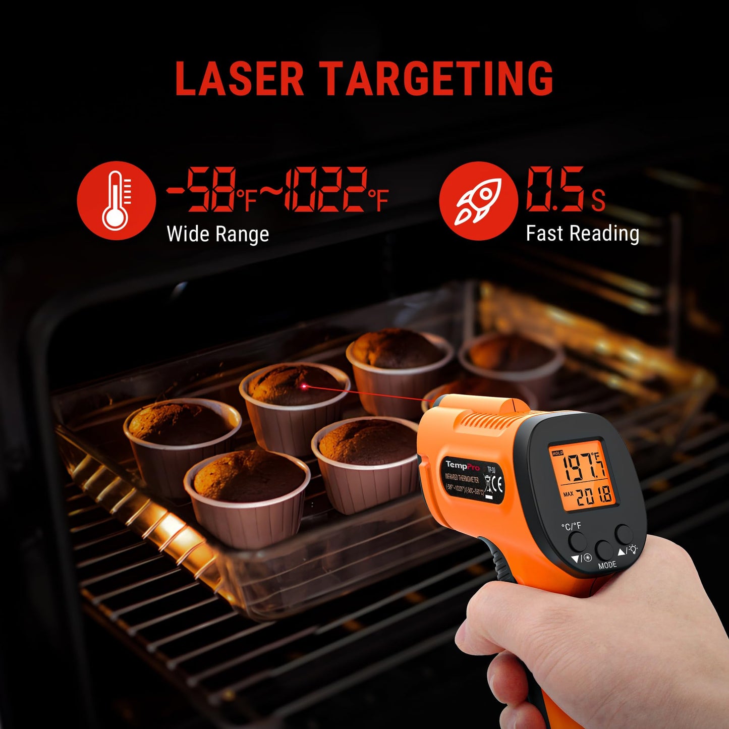 TempPro TP30 Infrared Thermometer Gun, Laser Thermometer for Cooking, Pizza Oven, Griddle, Engine, HVAC, Temperature Gun with Adjustable Emissivity & Max Measure -58°F ~1022°F (Previously ThermoPro) 🍁 All In One Marketplace Canada