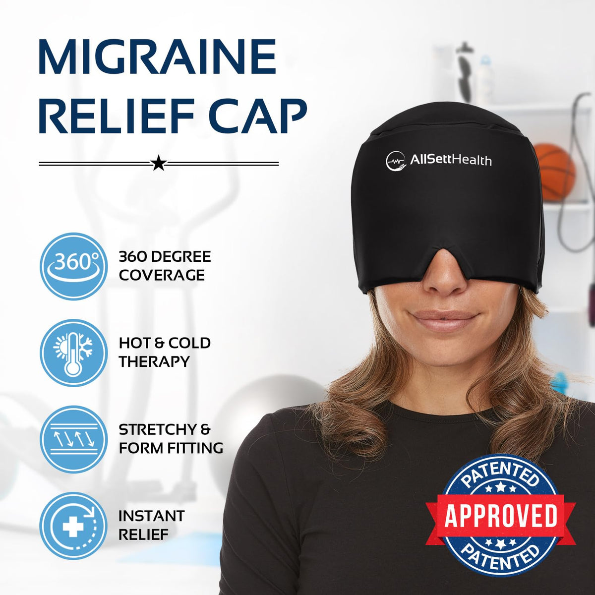 AllSett Health Headache Migraine Relief Cap - Cold Headache Hat for Migraine | Patented Headache Mask & Migraine Hat -Hot and Cold Therapy Cap for Puffy Eyes, Tension, Sinus and Stress Relief 🍁 All In One Marketplace Canada