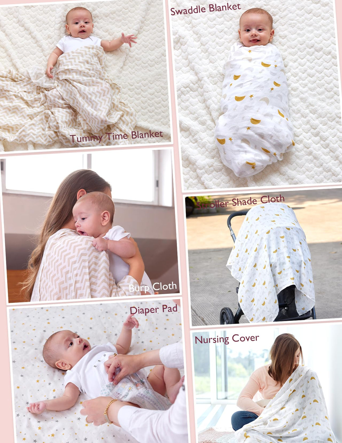 Momcozy Muslin Swaddle Blanket, 4 Pack Ultra Soft Neutral Swaddle Blankets, Breathable Large 47'' x 47'' Baby Infant Newborn Essentials, Boys Girls Receiving Blanket, Beige Star 🍁 All In One Marketplace Canada