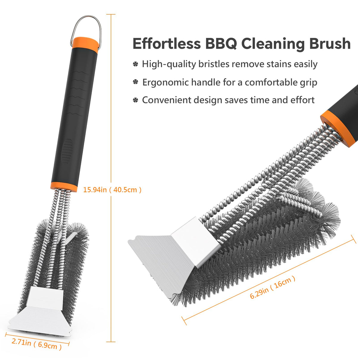 Fixmend 2 Pack BBQ Grill Brush, 15" BBQ Brushes for Grill, Rust-Proof Stainless Steel BBQ Cleaning Brush with Scraper, Ideal BBQ Accessories for Most Gas, Smoker, Porcelain Grill, Easily Clean Stains 🍁 All In One Marketplace Canada