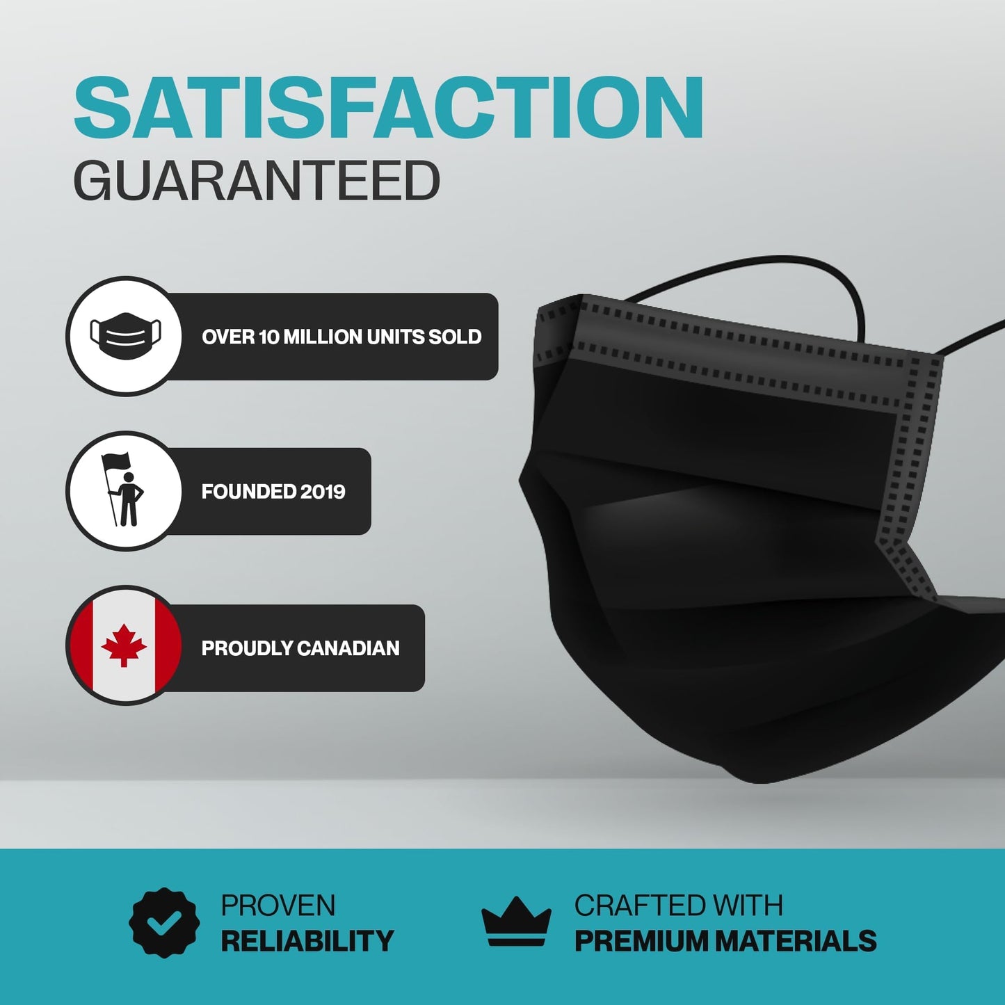 SURESAFE Premium Black Mask - Disposable Face Mask Pack of 100, 3 Ply face mask with Ear Loop, Women and Men Face Mask, High Filtration 🍁 All In One Marketplace Canada