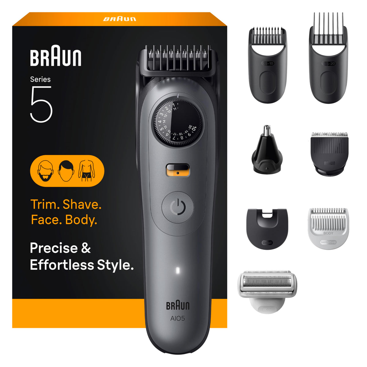 Braun All-in-One Series 5 Trimmer Kit, 40 Lengths, Ultra Sharp Blade, AIO 5510, Moonstone Grey 🍁 All In One Marketplace Canada