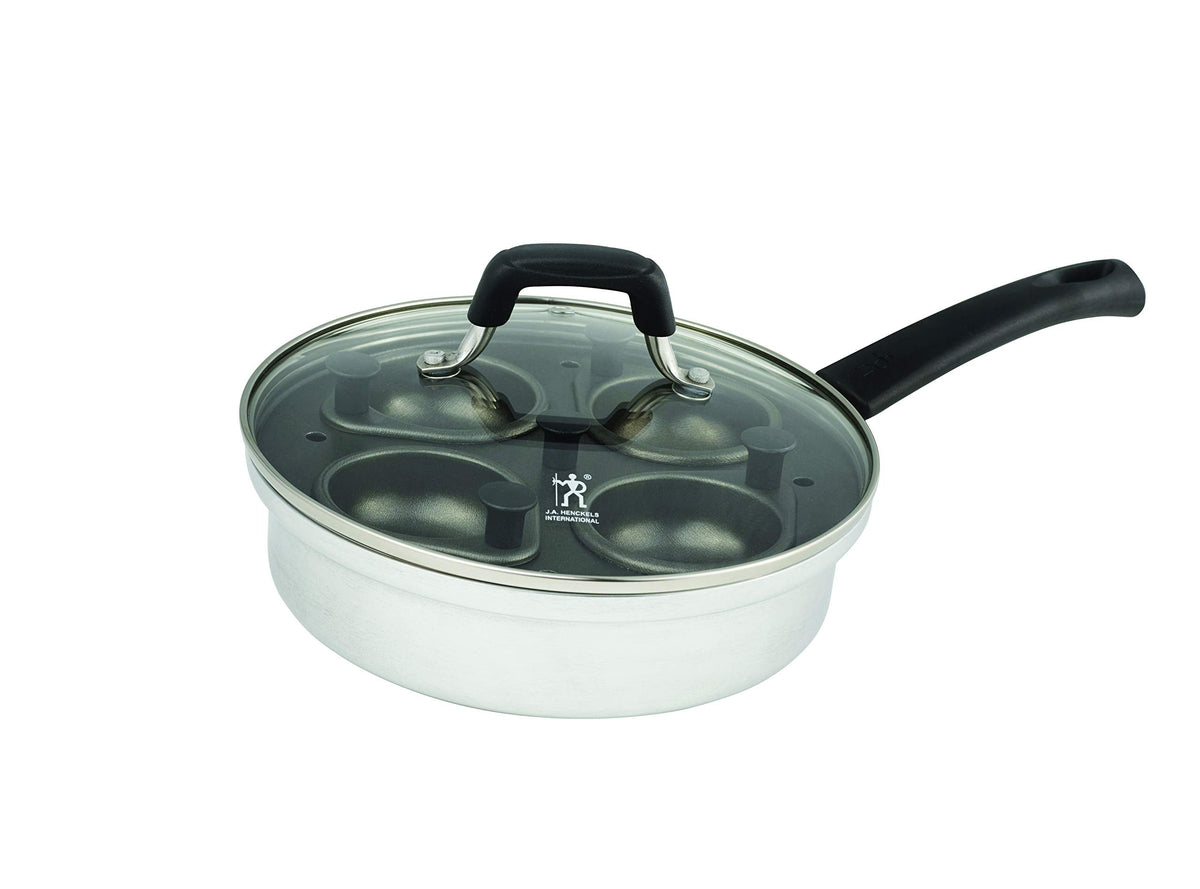 HENCKELS Non-Stick 4 Cup Egg Poacher with Glass Lid, Silver, Black, 🍁 All In One Marketplace Canada