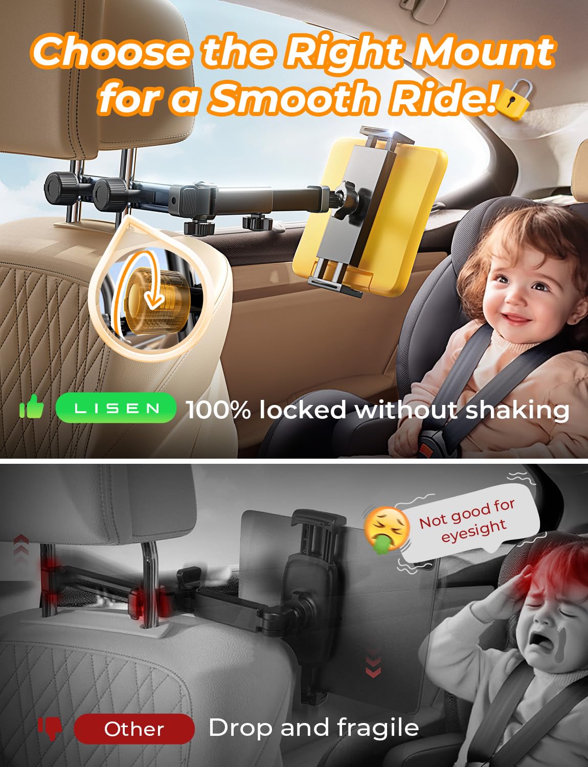 LISEN for iPad Tablet Holder for Car [3 in 1] Car Accessories iPad Holder Mount Back Seat for Car Headrest Video Kids Long Road Trip Car Essentials for 4.7-11" Tablet iPad Pro, Mini, Samsung (Black) 🍁 All In One Marketplace Canada