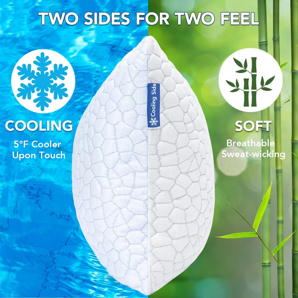 Cooling Memory Foam Pillows Queen Size Set of 2, Adjustable Shredded Foam Bed Pillows for Sleeping, Soft Support Pillows for Side & Back Sleepers with Breathable Dual-Sided Soft & Cooling Fabric 🍁 All In One Marketplace Canada