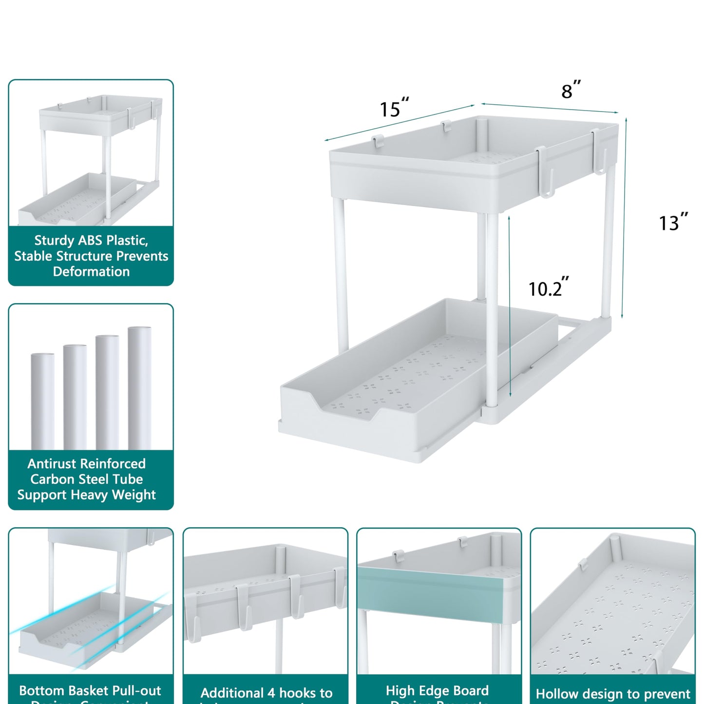 DEKAVA Under Sink Organizer 2 Pack, Bathroom Organizes, 2 Tier Sliding Cabinet Basket Organizer Drawer, Multi-Purpose Bath Collection Baskets for Bathroom (White) 🍁 All In One Marketplace Canada