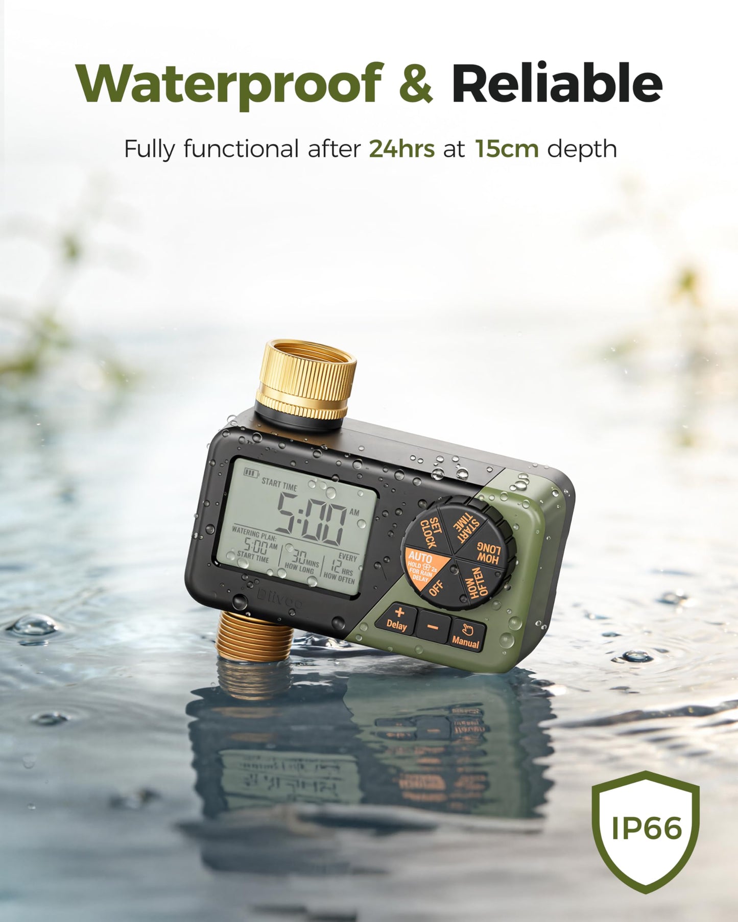 Diivoo Water Sprinkler Timer with Brass Inlet & Outlet, Irrigation Hose Timer with Weekly and Daily Frequency Irrigation, Rain Delay and Manual Watering for Lawns and Gardens 🍁 All In One Marketplace Canada