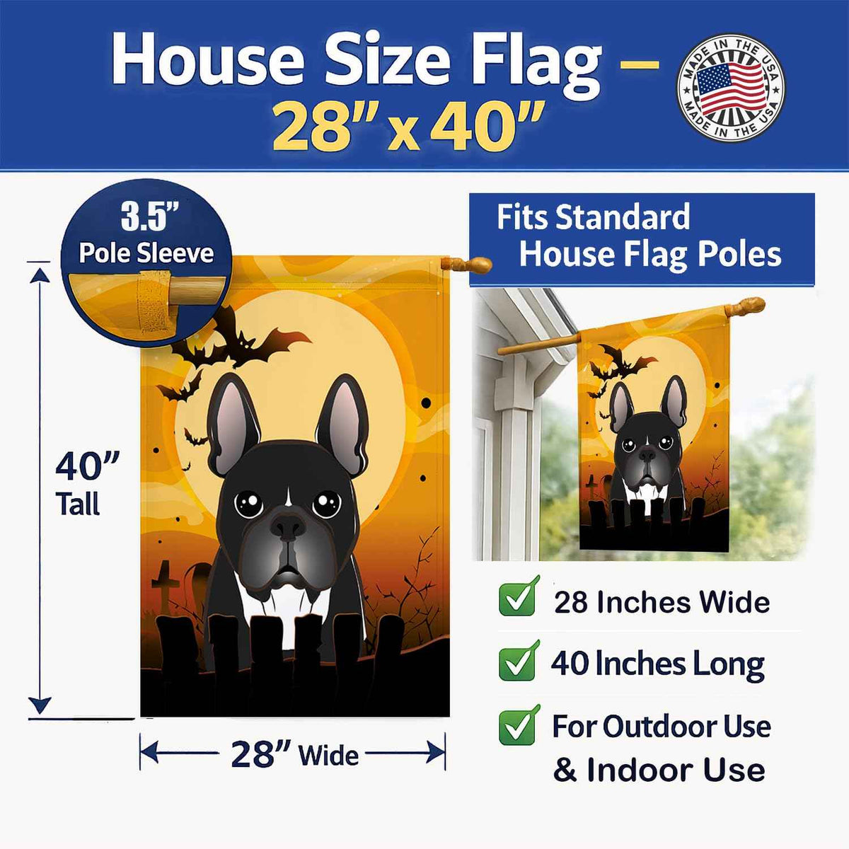 Caroline's Treasures BB1785CHF Halloween French Bulldog Canvas House Size Flag, Multicolor, Large