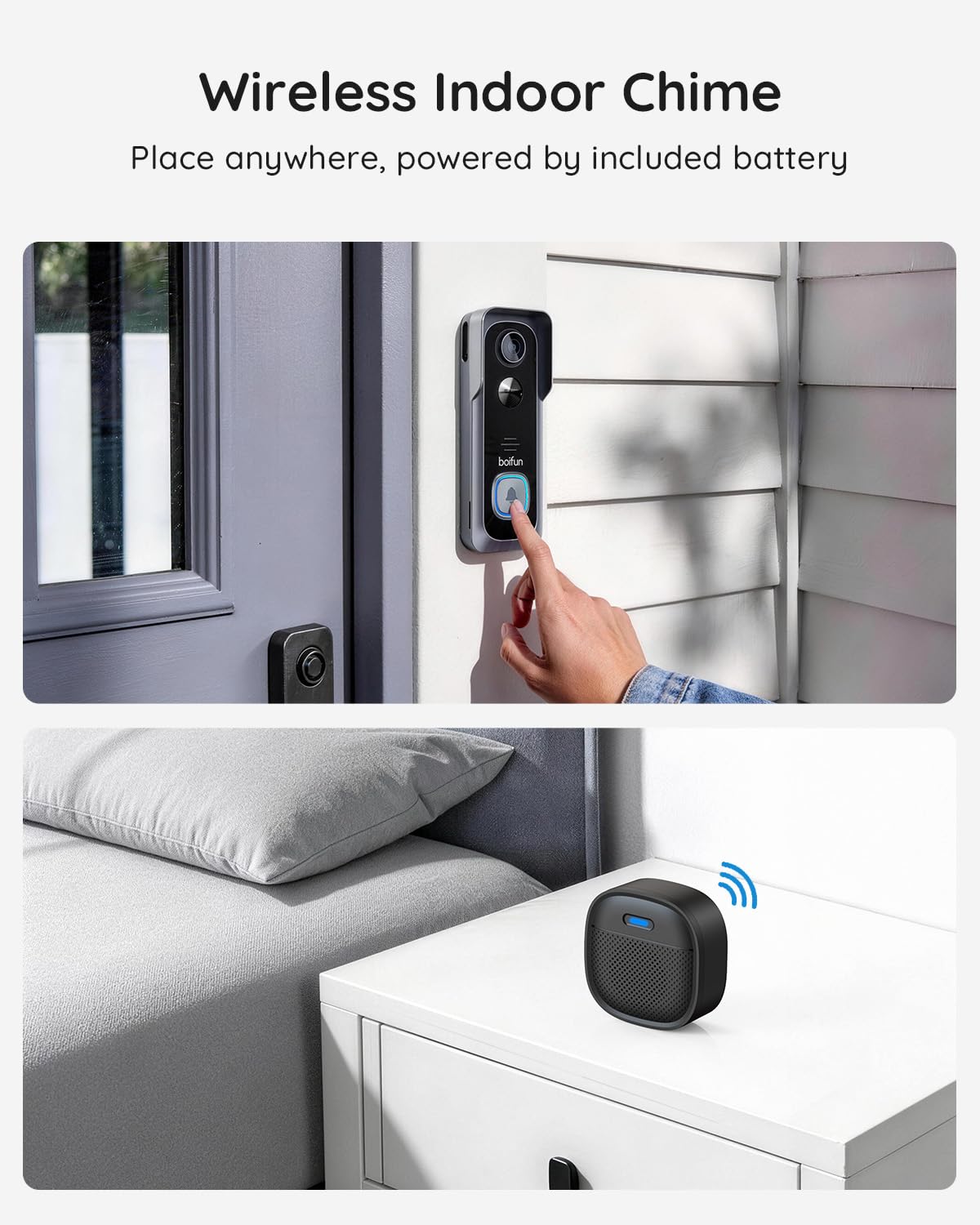 BOIFUN Video Doorbell Camera Wireless – No Subscription Required, 2K HD, 166° Wide View, HDR Night Vision, Motion Alerts, Two-Way Audio & Package Watch with Chime, Battery Powered, 2.4 GHz Wi-Fi Only 🍁 All In One Marketplace Canada