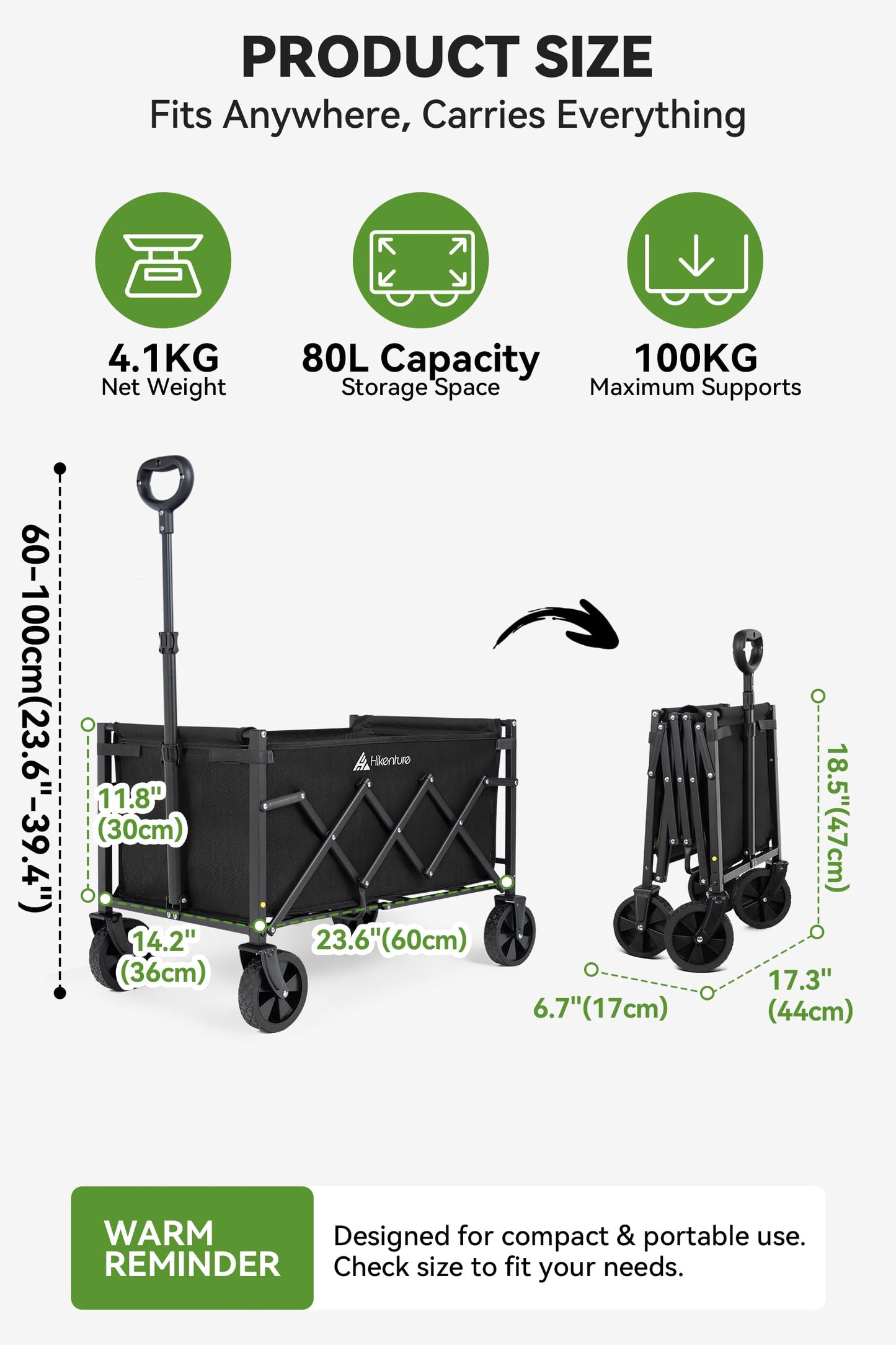 Hikenture Wagon Cart Foldable, Ultra-Compact Small Utility Folding Wagon, Heavy Duty Grocery Cart with All-Terrain Wheels, Portable Collapsible Wagon for Garden, Beach, Shopping, Camping, Sports 🍁 All In One Marketplace Canada