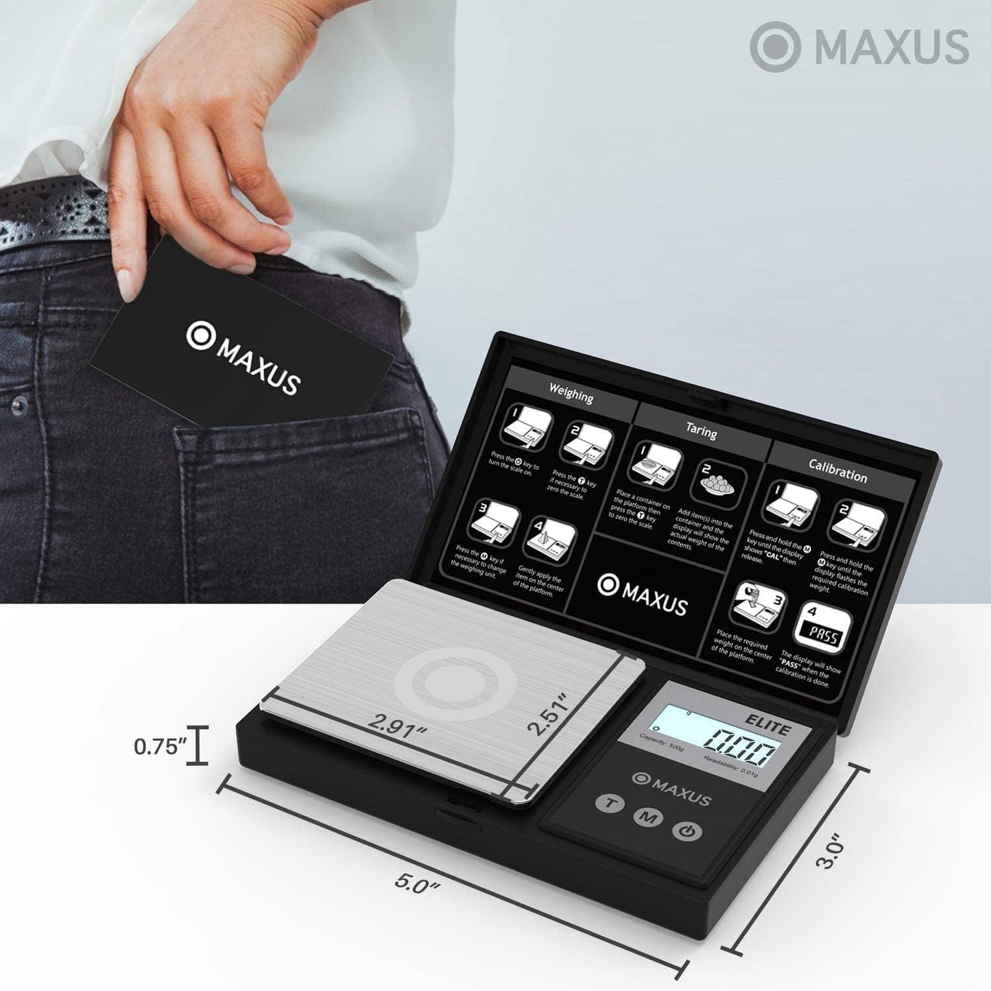 MAXUS Precision Pocket Scale 500g x 0.01g, Digital Gram Scale with Tray, Small Food Scale, Jewelry Scale, Ounces Grains Scale with Backlit LCD 🍁 All In One Marketplace Canada