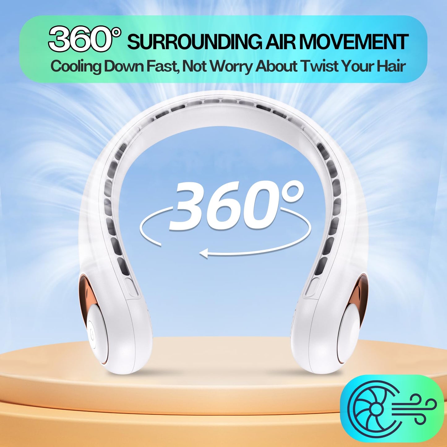 Neck Fan Rechargeable with LED Display & 360° Cooling Airflow, Portable Fan Bladeless Cooler, 4000mAh Battery, 3 Speed Settings, Ultra-Quiet Personal Fans for Home, Office, Travel, Sports - White 🍁 All In One Marketplace Canada