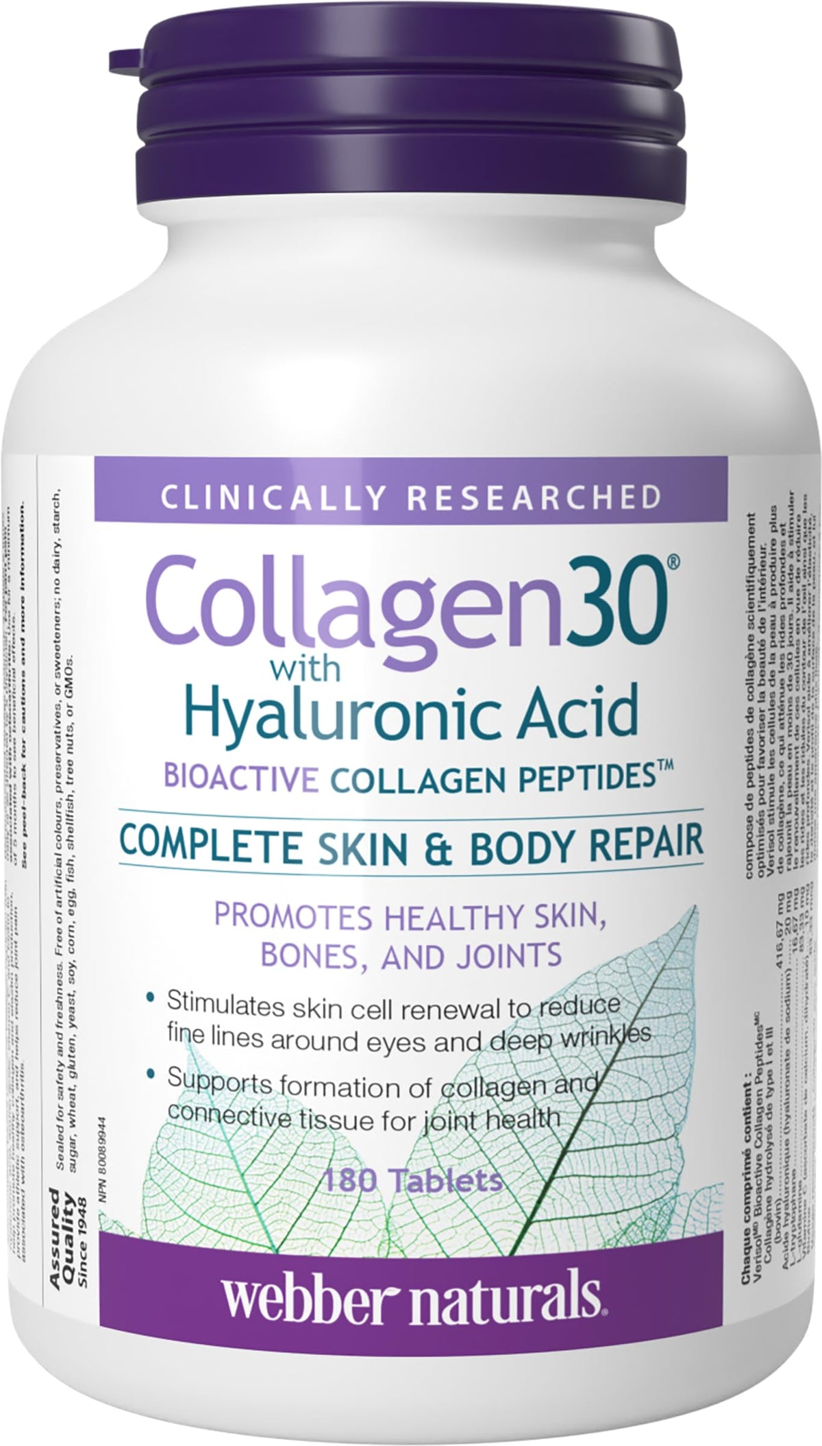 Webber Naturals Collagen30 with Hyaluronic Acid, Bioactive Collagen Peptides, 180 Tablets, Helps Reduce Joint Pain, Eye Wrinkles and Fine Facial Line 🍁 All In One Marketplace Canada